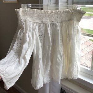 Off the shoulder white linen shirt